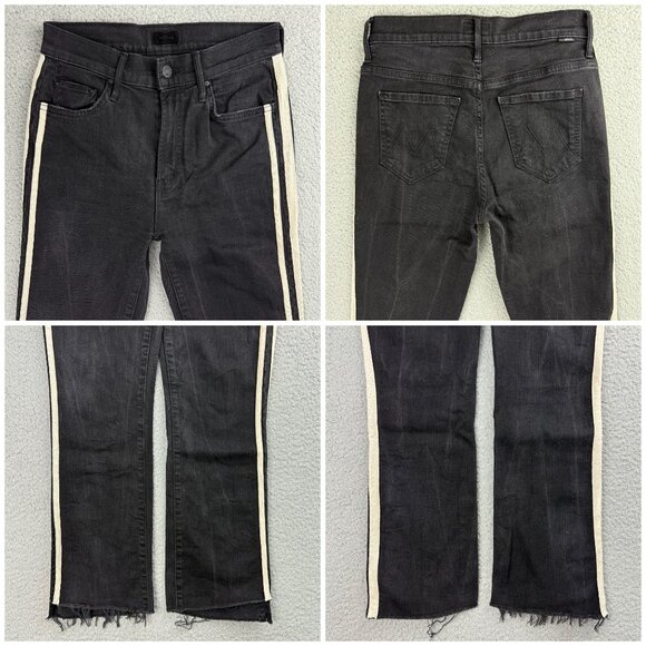 Mother Jeans Womens 25 Pants Black Insider Crop Step Fray Guilty Racer Stripes 1 - Picture 9 of 11